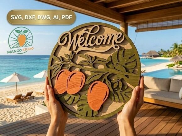 3D Summer Mango Welcome Sign SVG: A Tropical Touch for Laser Cutting and Crafting