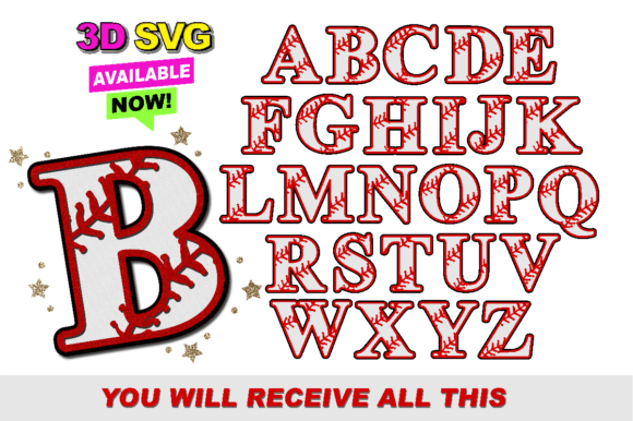 Alphabet 3D SVG Baseball