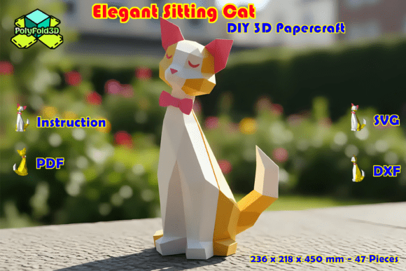 Elegant Sitting Cat 3D Papercraft