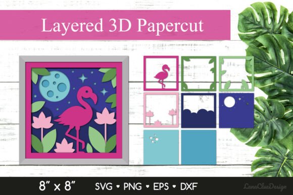 Flamingo at Night 3D Shadow Box SVG Design Guide