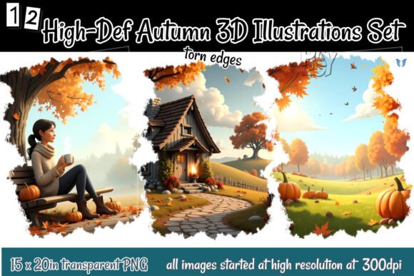 High-Def Autumn 3D Illustrations Set