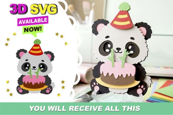 Panda Day Party 3D SVG