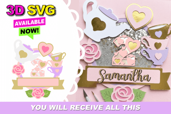 Whimsical Tea Party 3D Cake Topper